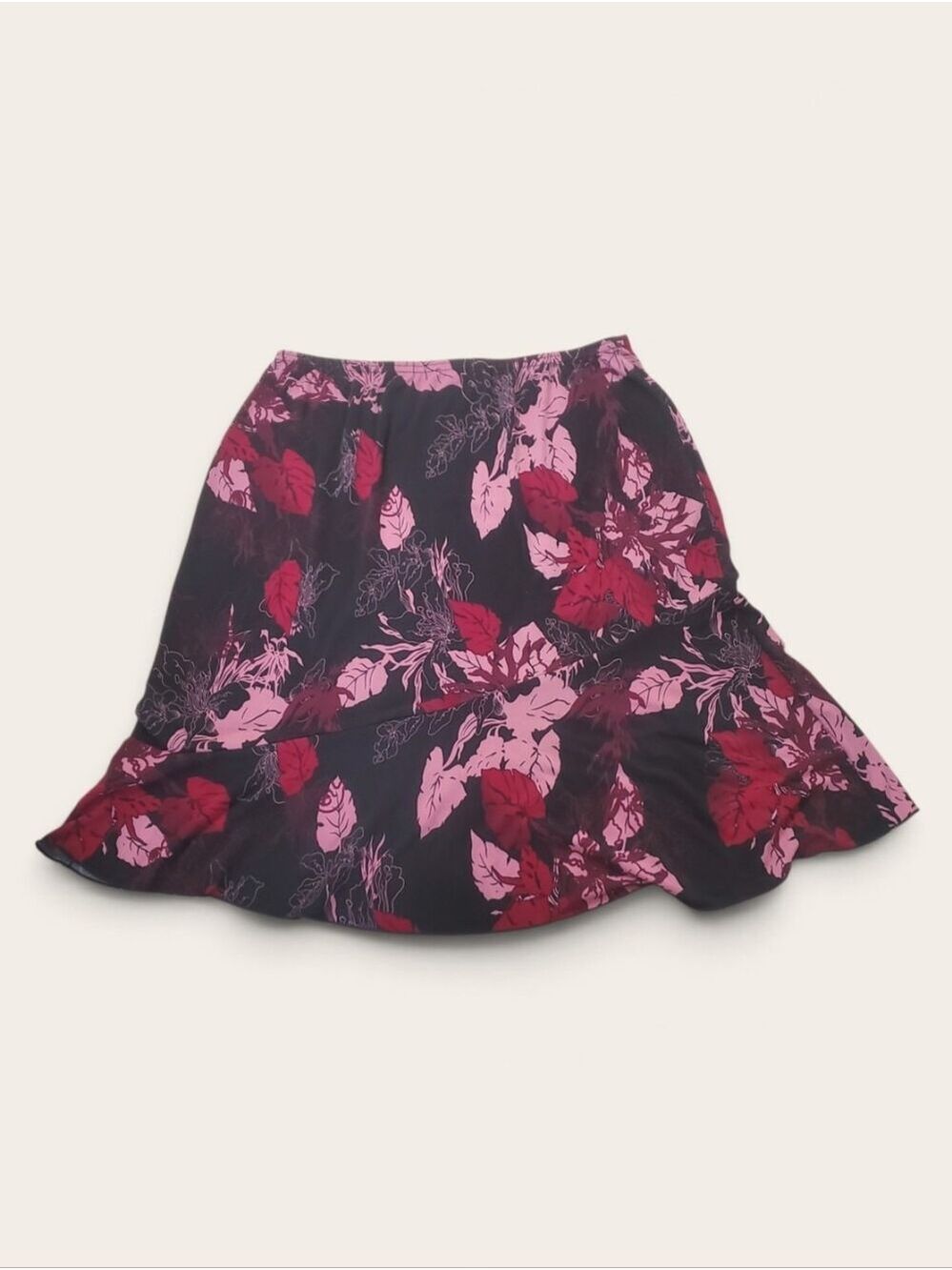 Claudia Richard Black Skirt with Pink and Red Floral Print Ruffle Hem Size XL
